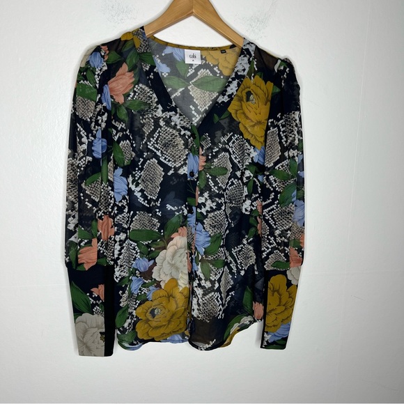 Cabi 3762 Snake Charmer Floral Sheer Blouse Sz Medium - Picture 7 of 8